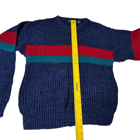 Royal Knight Sweater Mens S-M Blue Red Green Cable Knit Retro Striped Casual Vtg - Picture 5 of 8